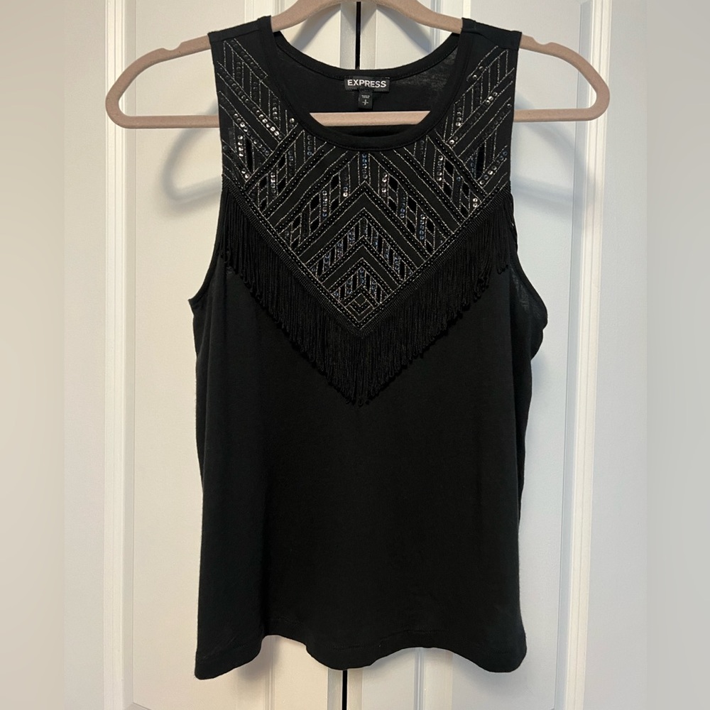 Y2K Black Express Fringe Top Sleeveless (Size SP)